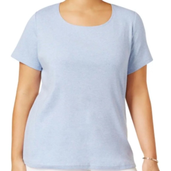 Karen Scott Heathered Scoop Neck Tee Casual Top Blue - Picture 1 of 4